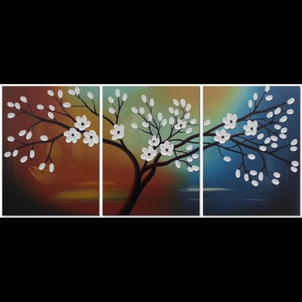 Japanese Cherry Blossom 3-Piece Oil-Paint Canvas